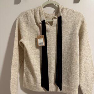 Boden cream sweater with black bow NWT